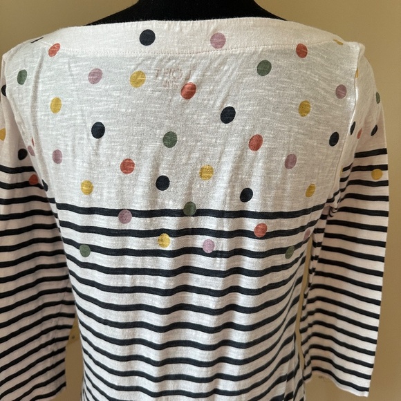 *LOFT* Black x White Striped x Polka Dot 3/4 Sleeve Top Size Small - Picture 5 of 7